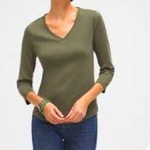 Chico's (Size 1/M/8) Olive 100% Pima Cotton Everyday 3/4 Sleeve Basic Layer Top